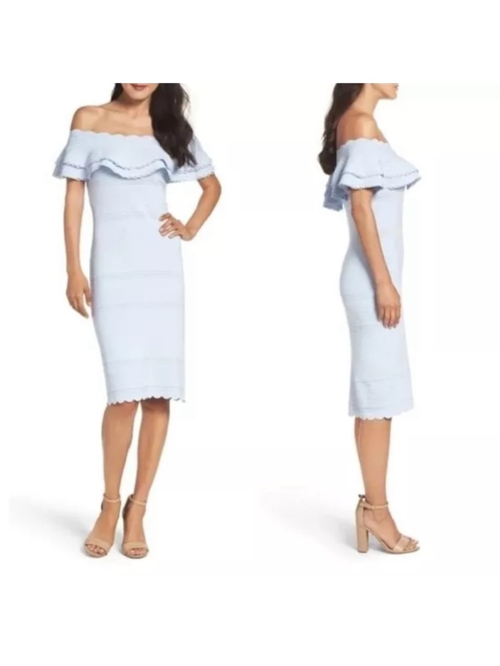 ELIZA J DRESS RUFFLE OFF SHOULDER SHEATH BLUE XL